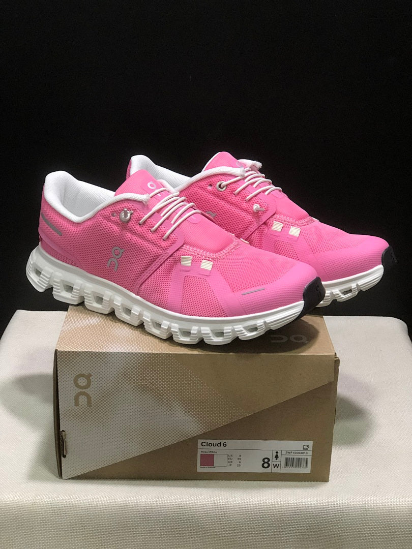 On Cloud 6 Sneakers in Pink and White