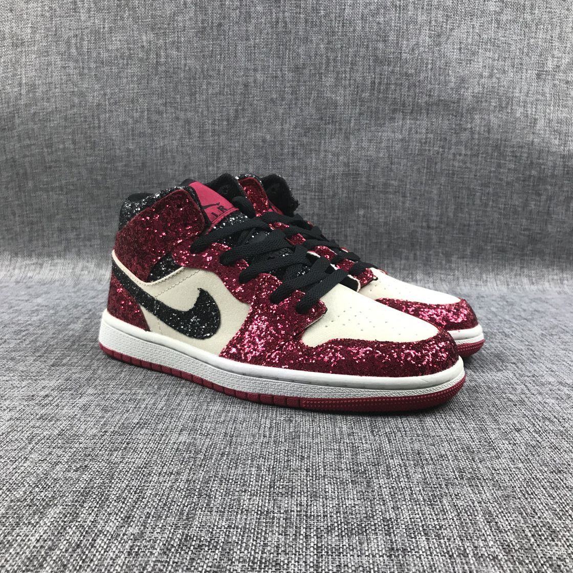 Air Jordan 1 Mid Chicago Starfish Sneakers, Red and Black