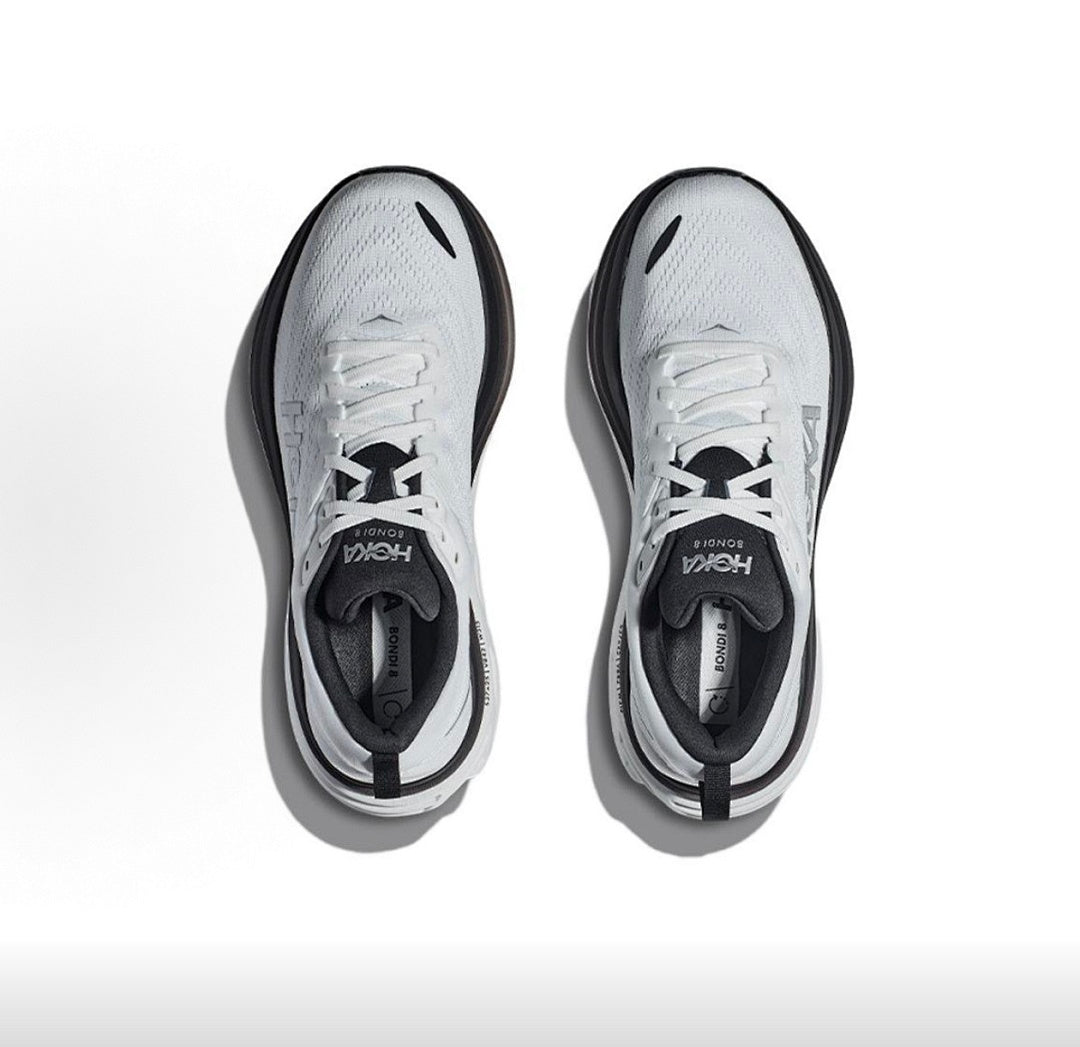HOKA Bondi 8 White and Black Running Shoes