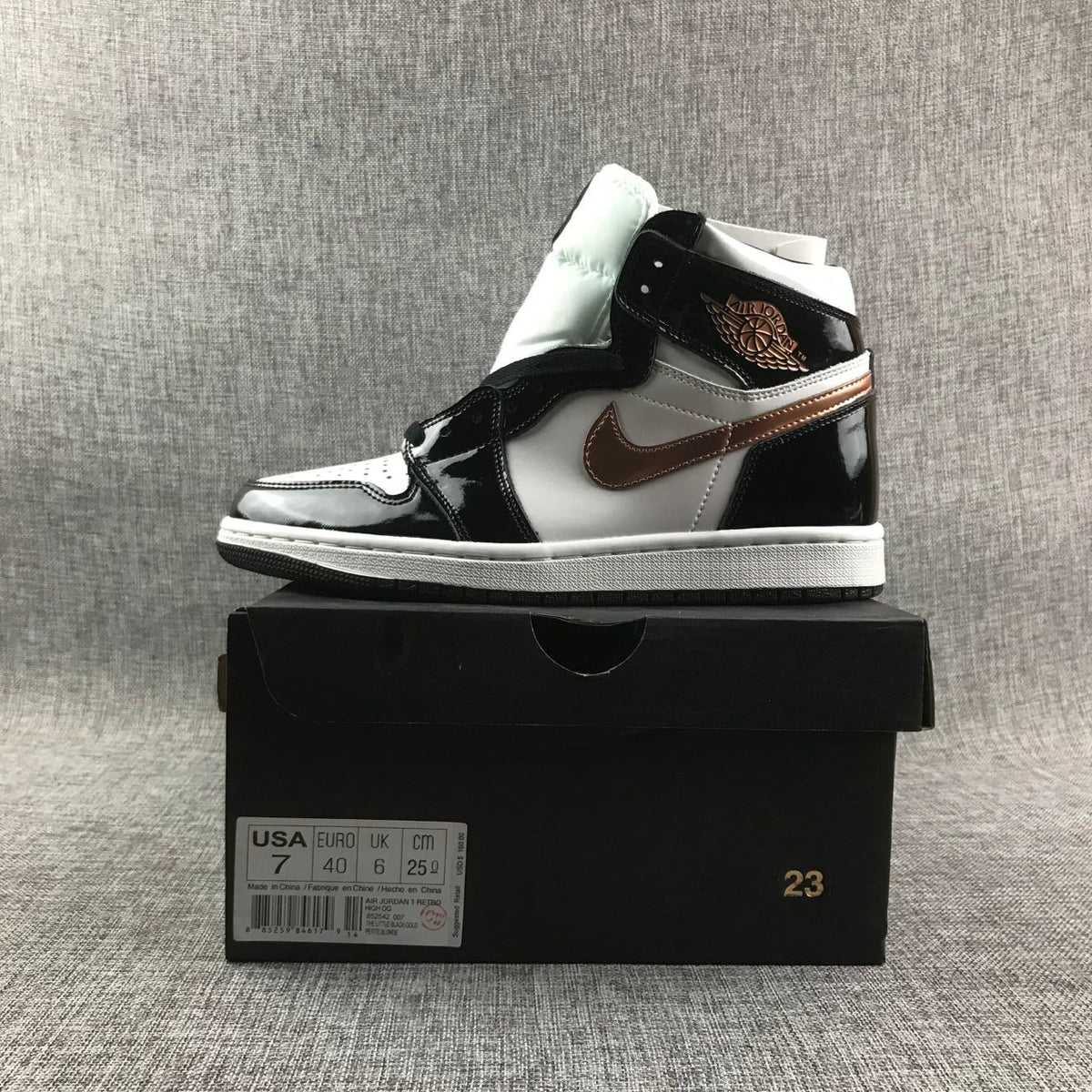 Air Jordan 1 High Black, White and Bronze Sneakers