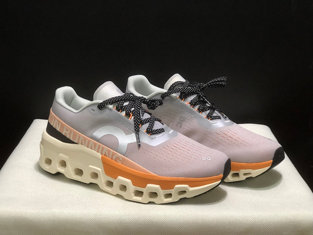 On Cloudmonster 2 Running Shoes, Gray and Peach