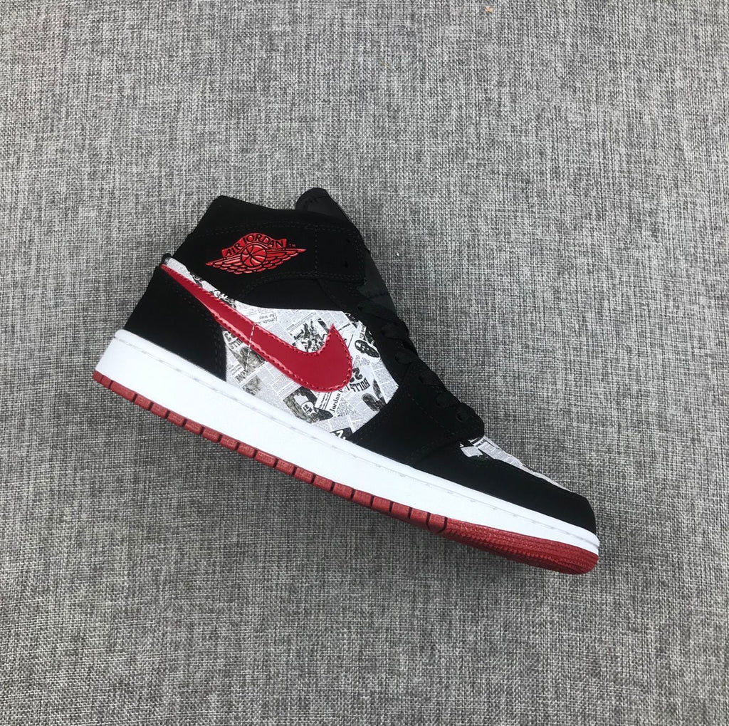 Air Jordan 1 Mid Black Red Sneakers 852542-061