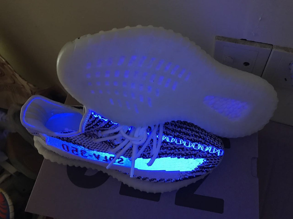 Yeezy 350 V2 Glow-in-the-Dark Sneakers, Black and White
