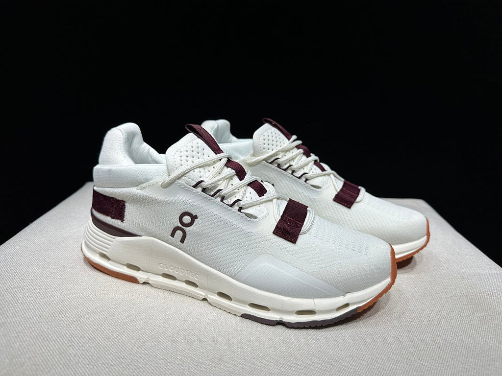 On Cloudnova 2 Sneakers, White and Burgundy