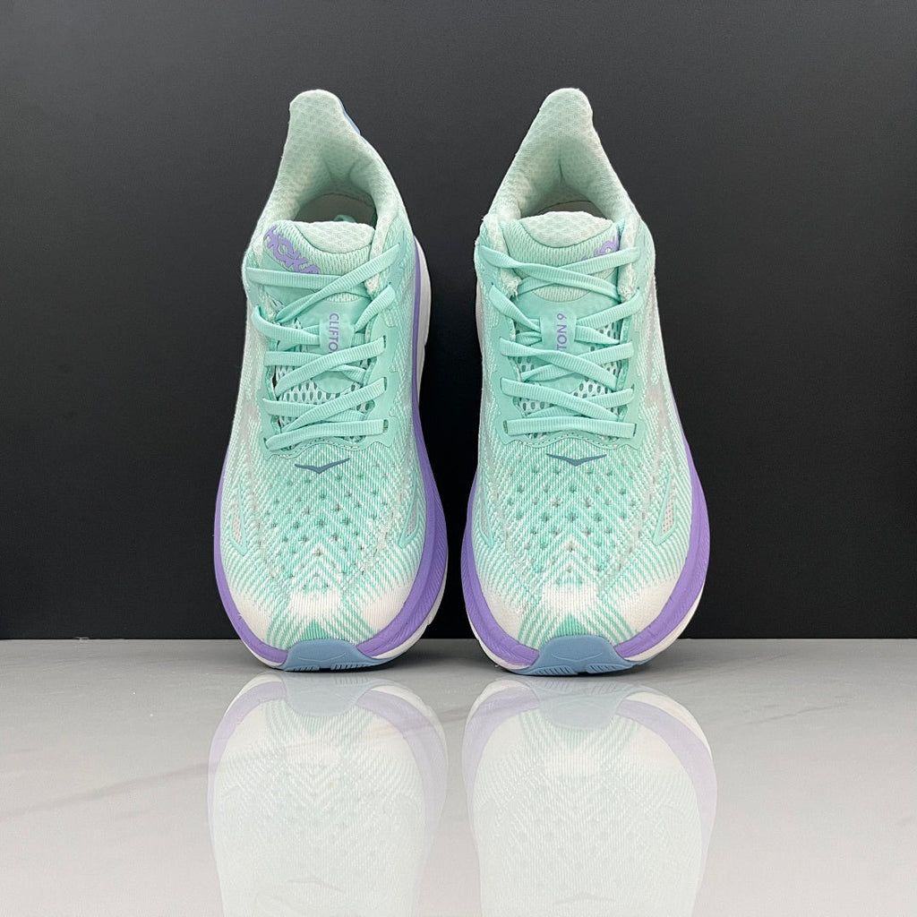 HOKA Clifton 9 Running Shoes, Mint Green and Purple