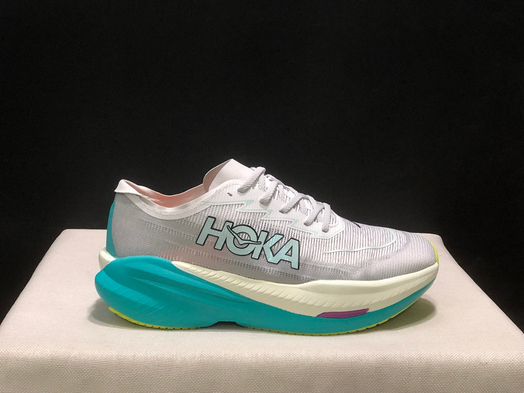 HOKA Mach X 2 Running Shoes, White and Turquoise