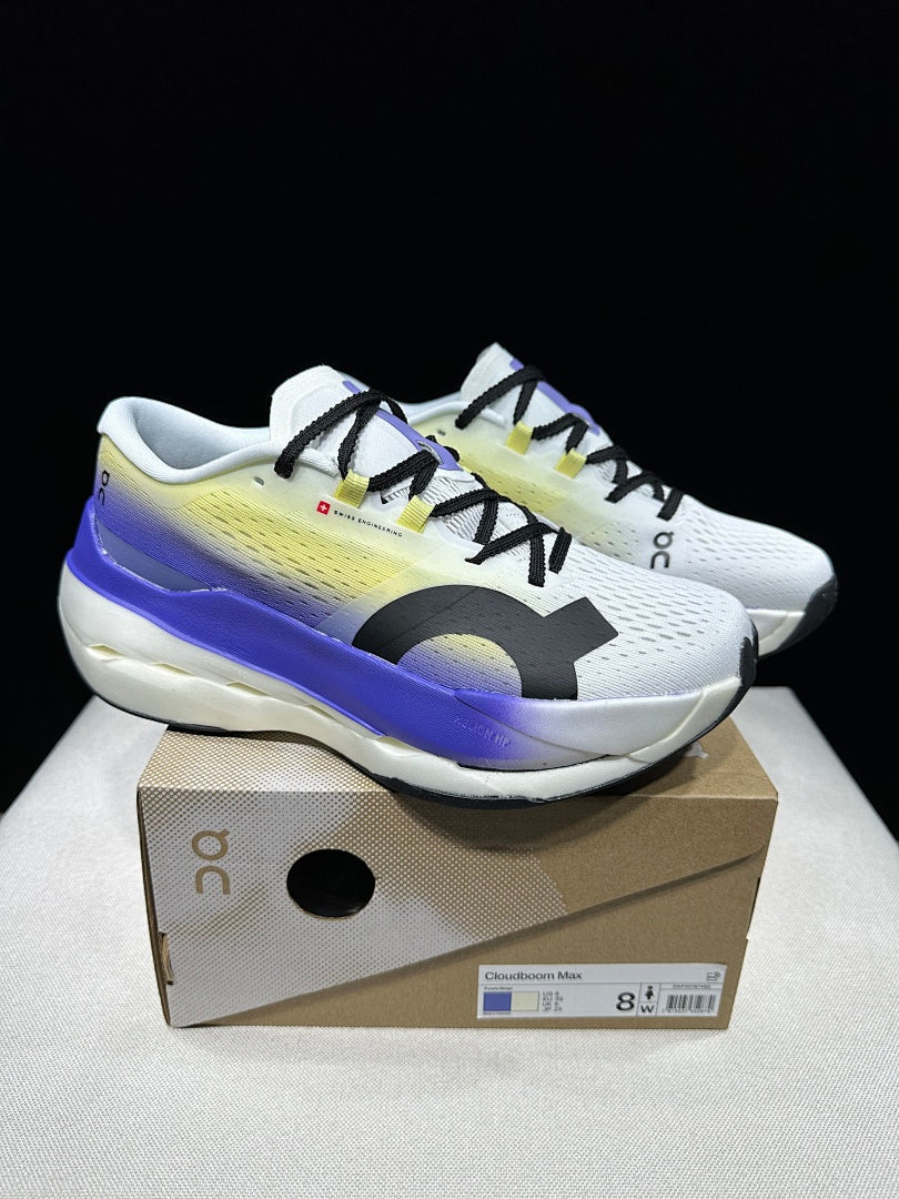 On Cloudboom Max Running Shoes, White Yellow Purple