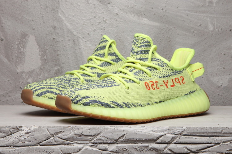 Yeezy Boost 350 V2 Sneakers in Lime Green and Brown