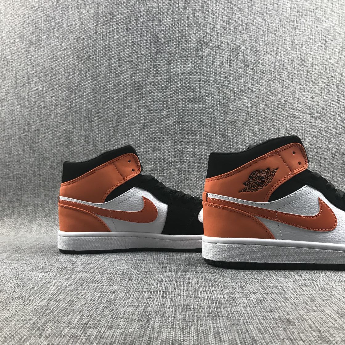 Air Jordan 1 Mid Black White Orange Sneakers 554724-058