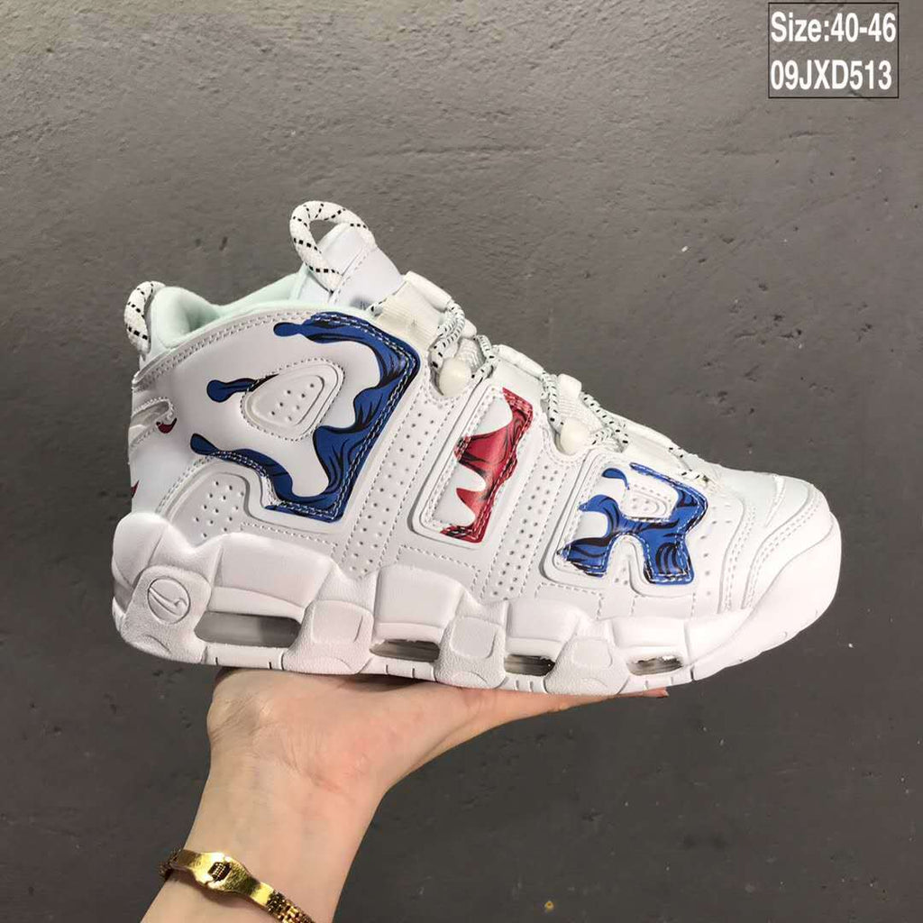 Nike Air More Uptempo White Blue Red Sneakers 09JXD513