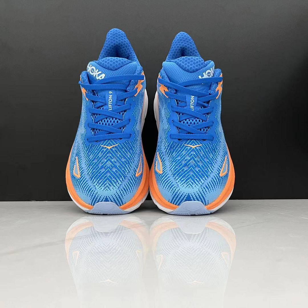 HOKA Clifton 9 Running Shoes in Blue and Orange