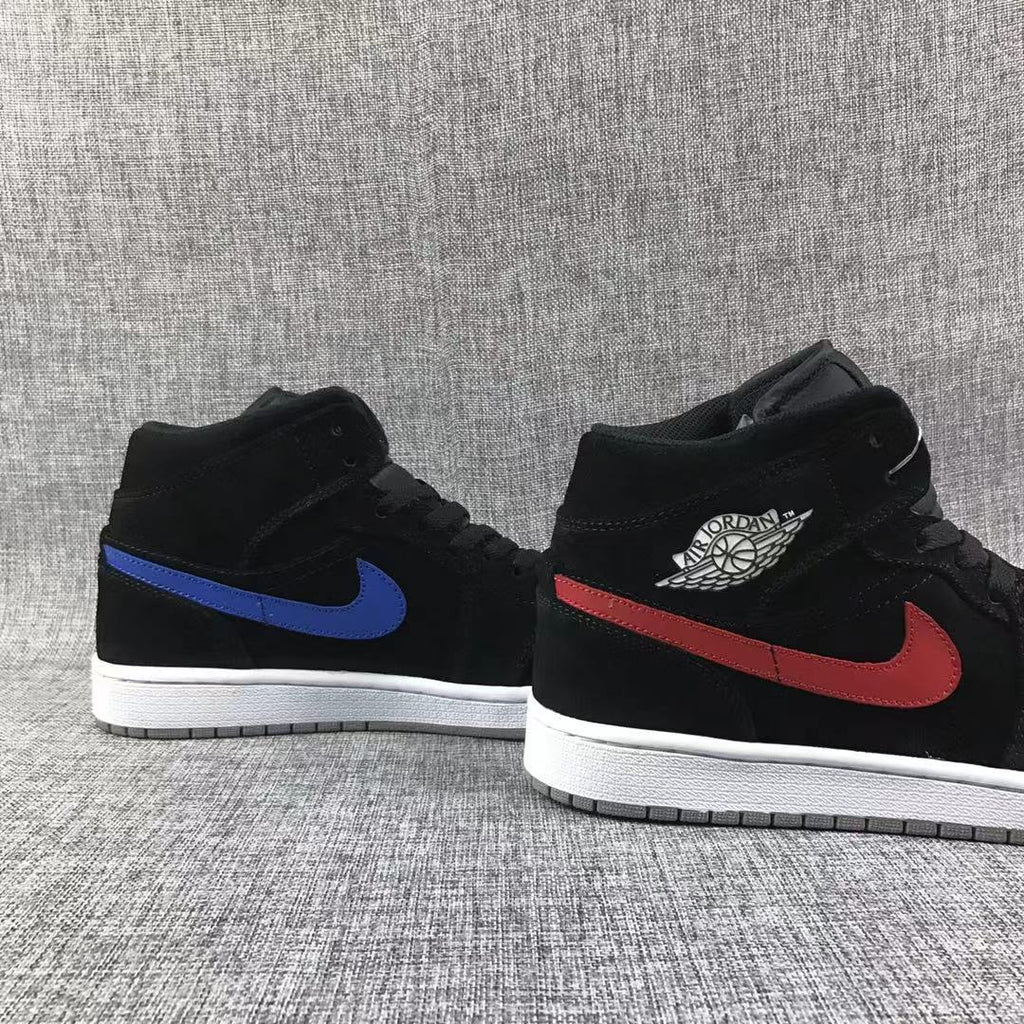 Jordan 1 Mid Black Red Blue Sneakers 554724-065