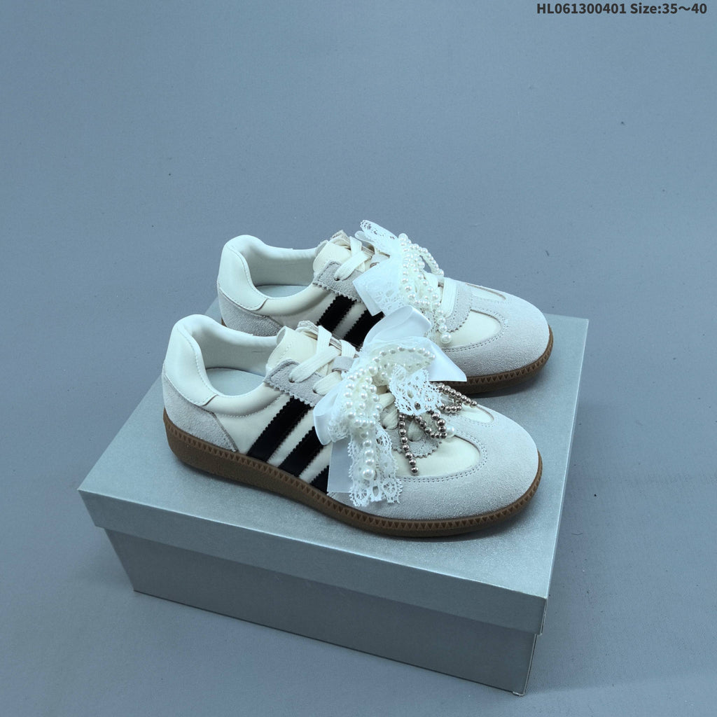 Ribbon and Pearl Bow Low-Top Sneakers