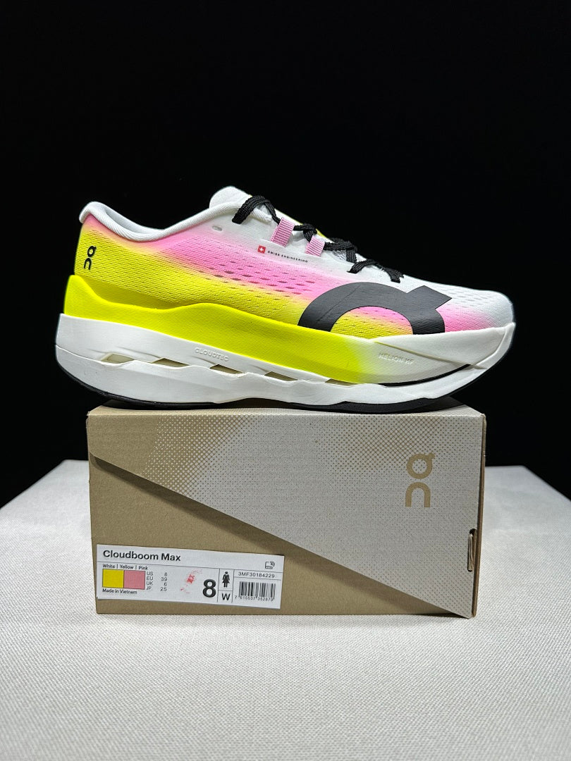 On Cloudboom Max Running Shoes, White Pink Yellow