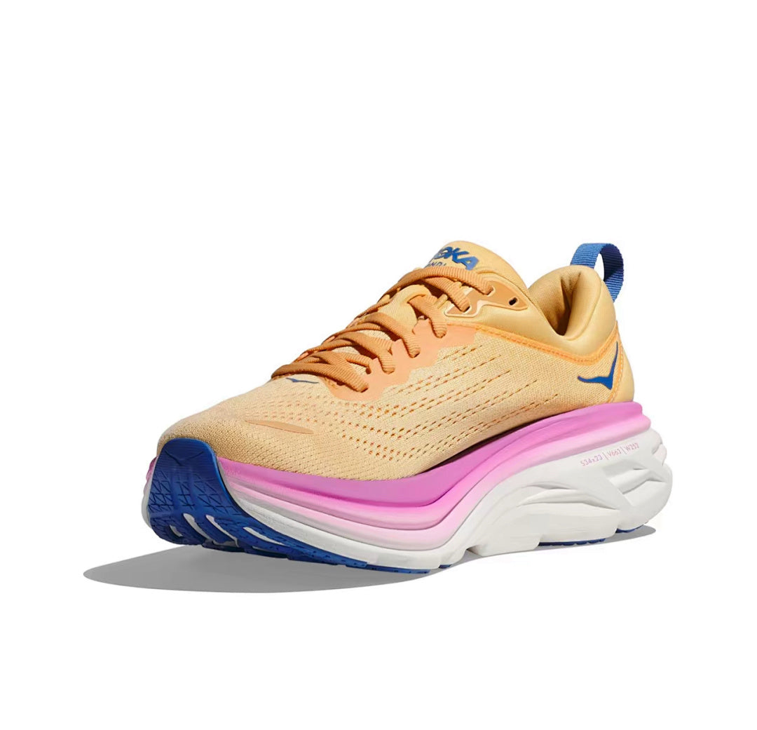 HOKA Bondi 8 Running Sneakers in Orange, Blue and Purple