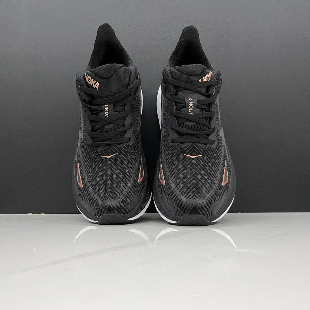 HOKA Clifton 9 Black and Gold Running Shoes