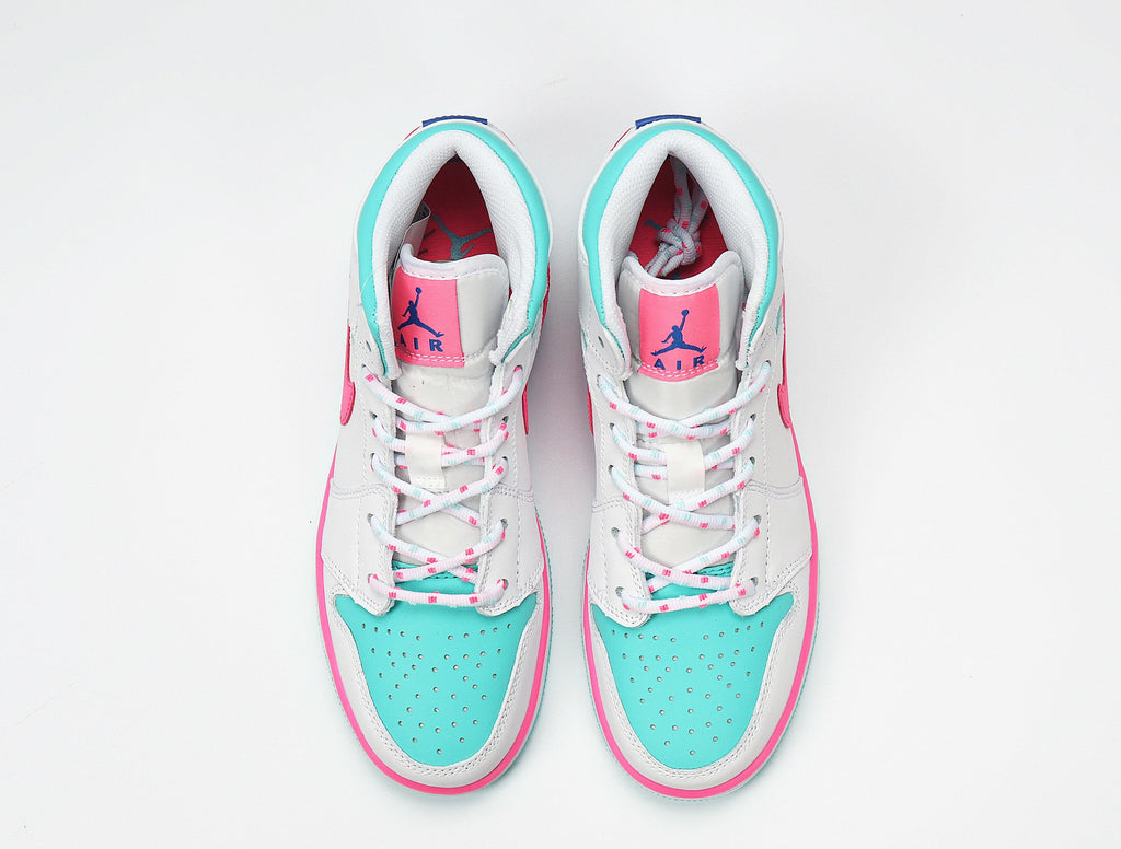 Jordan 1 Mid Sneakers White Pink Aqua 555112-102