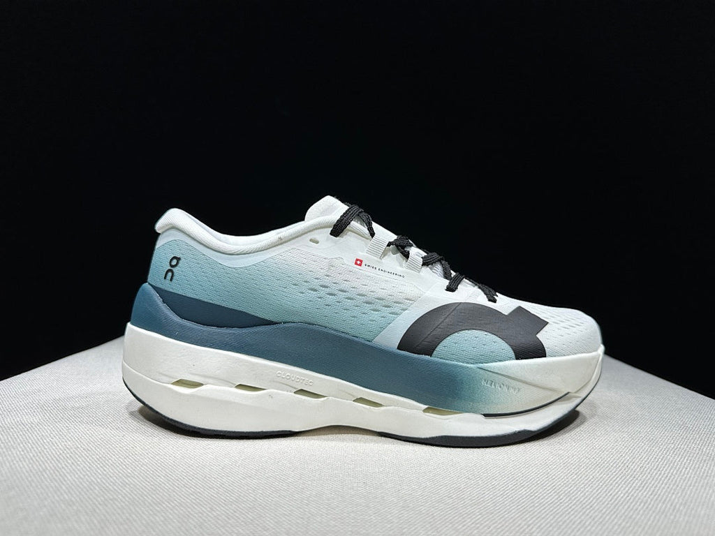 On Cloudboom Max Running Shoes in White and Lake Blue