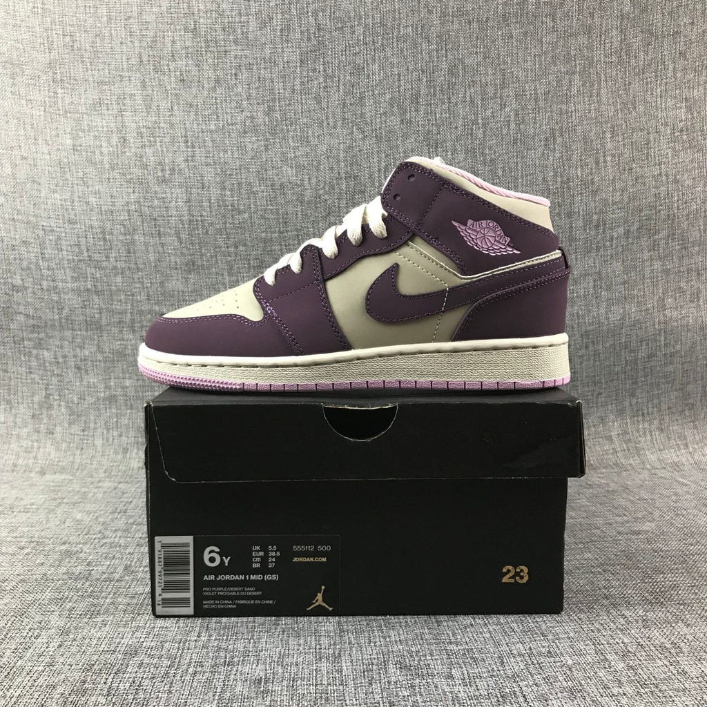 Air Jordan 1 Mid GS Sneakers White Purple Pink