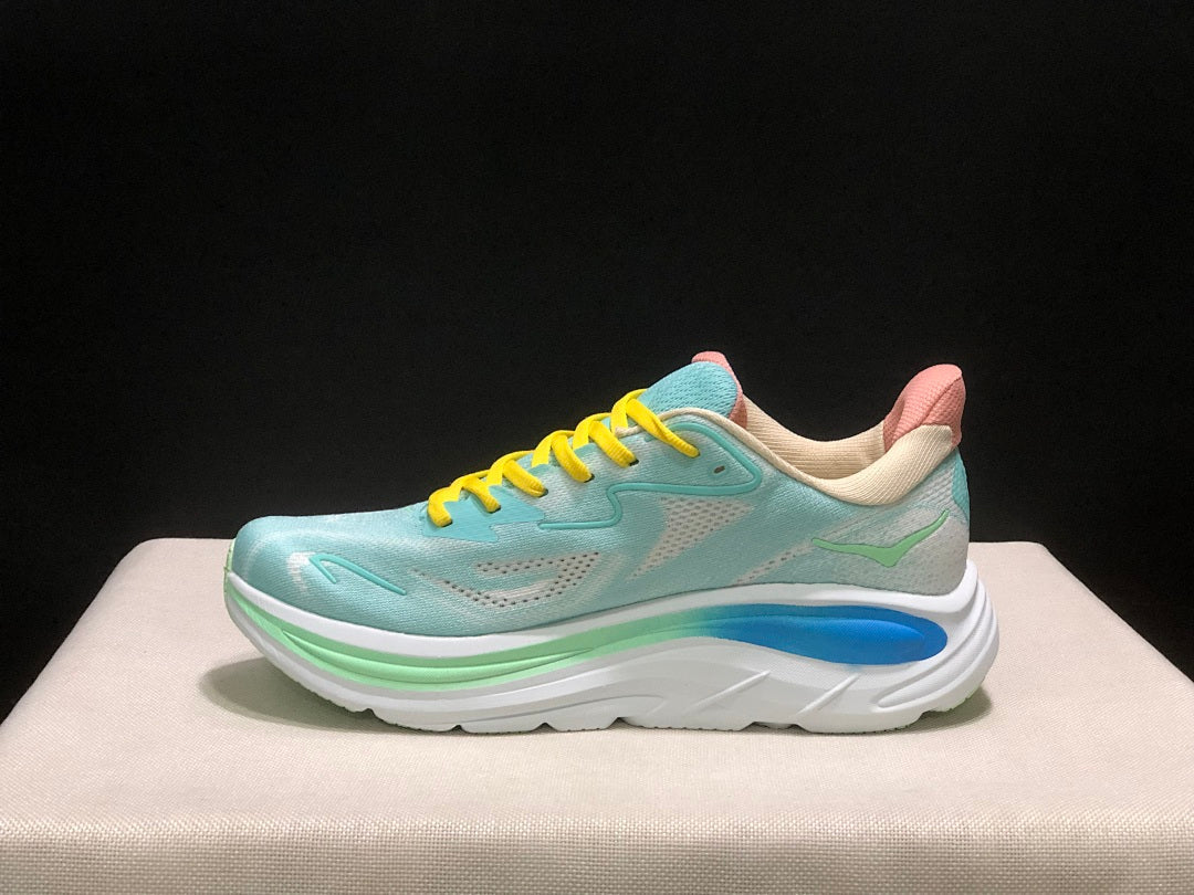 HOKA Clifton 10 Running Shoes in Aqua and Yellow
