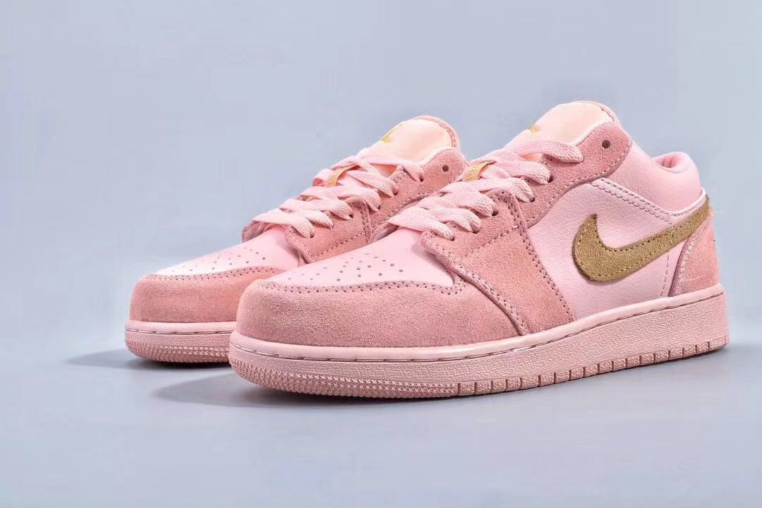 Jordan 1 Low Pink and Gold Women's Sneakers
