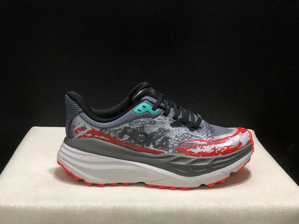 HOKA Stinson 7 Trail Running Shoes Gray Red