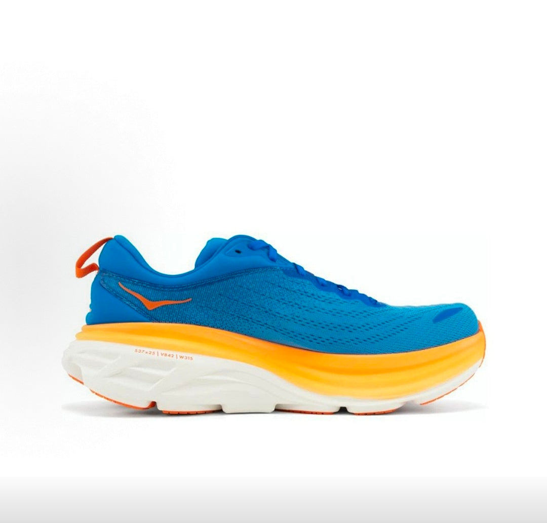 HOKA Bondi 8 Blue and Orange Running Shoes