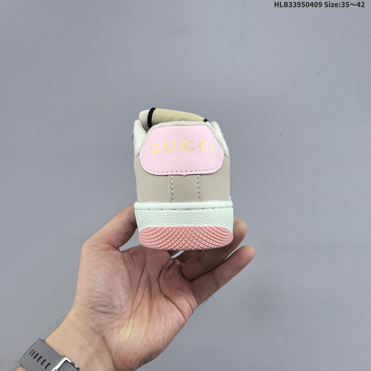 Gucci Screener Low-Top Sneakers in Beige and Pink