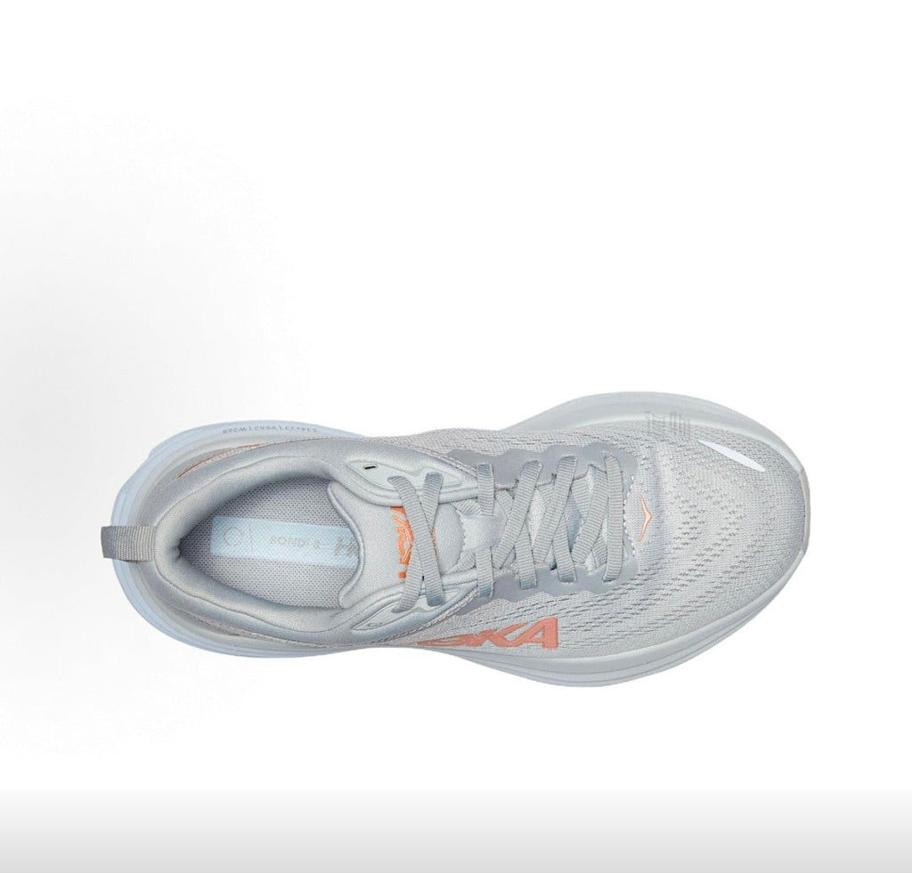 HOKA Bondi 8 Gray and Coral Running Sneakers