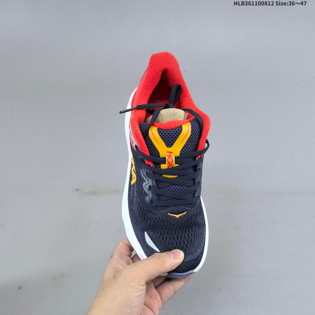 HOKA Bondi 9 Running Shoes in Navy, Red and Yellow