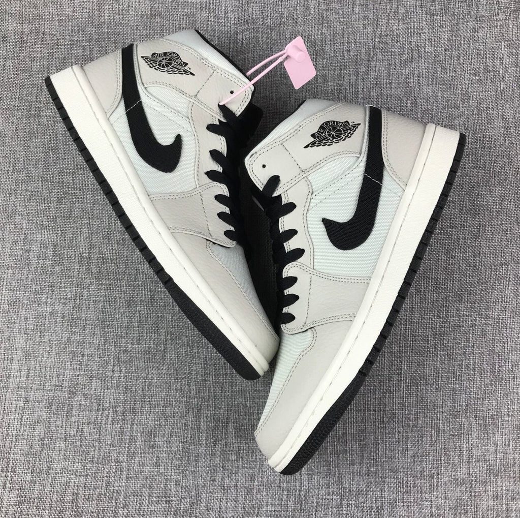 Air Jordan 1 Mid Grey and Black High-Top Sneakers