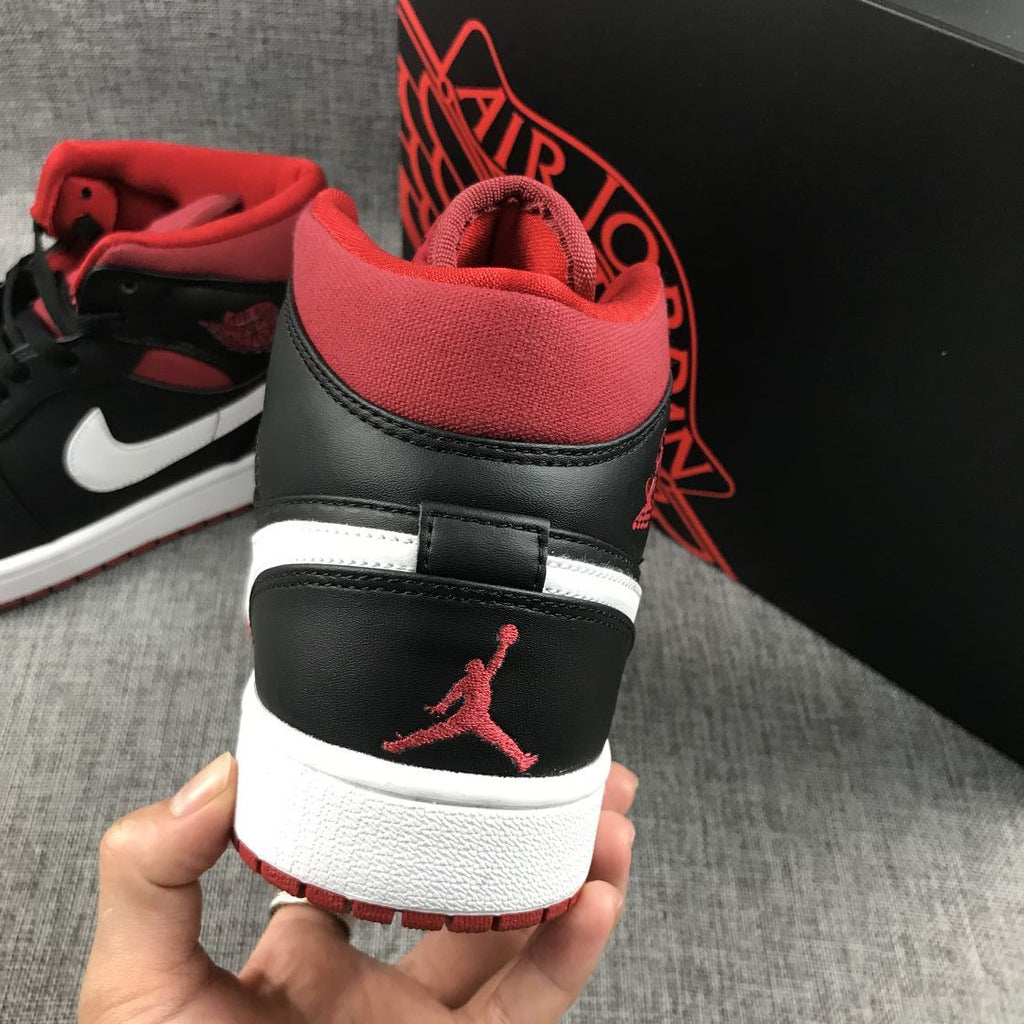 Jordan 1 Mid Black Red Canvas-Style Sneakers 554724-020