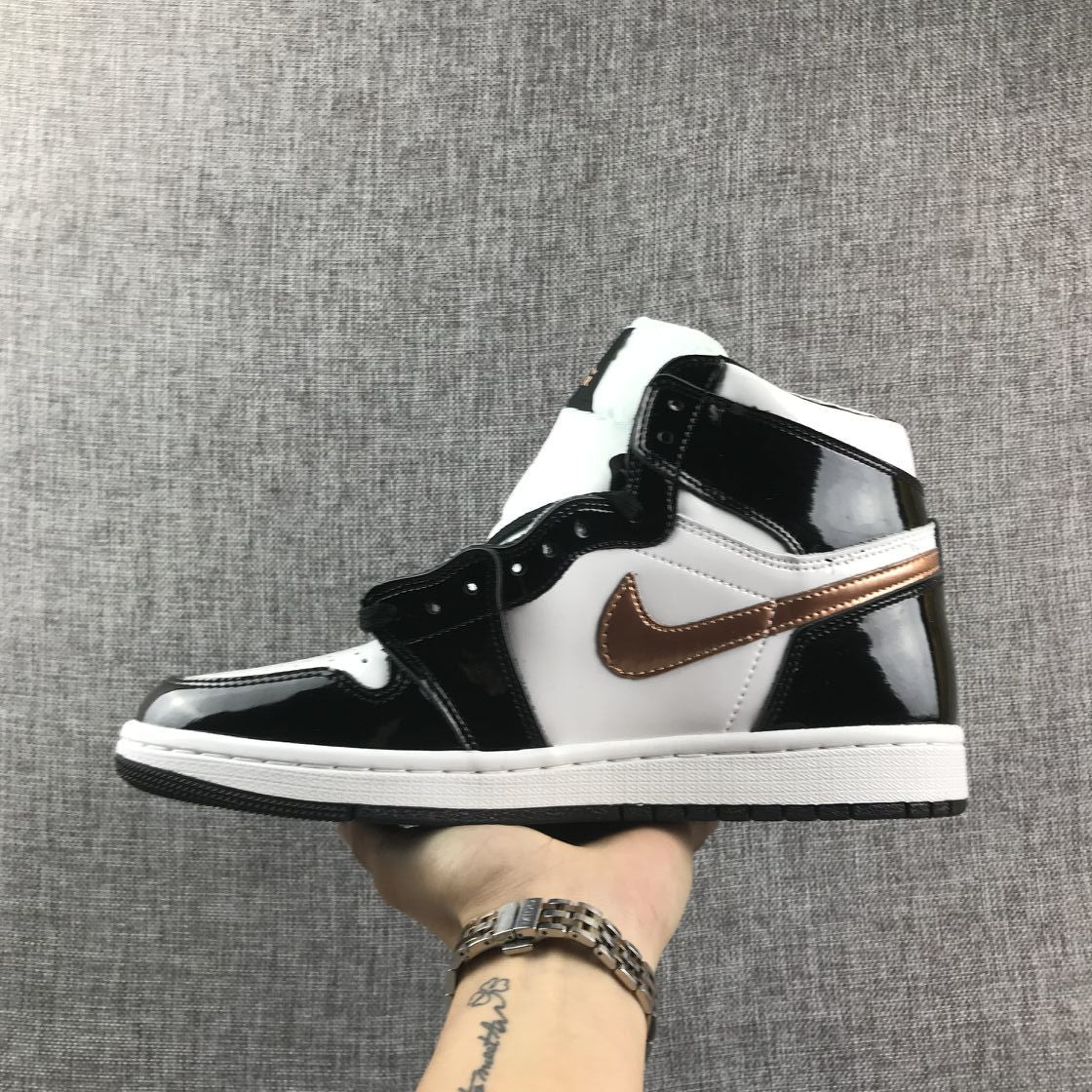 Air Jordan 1 High Black, White and Bronze Sneakers