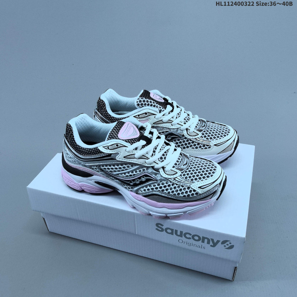 Saucony ProGrid Omni 9 Sneakers in White, Silver & Pink