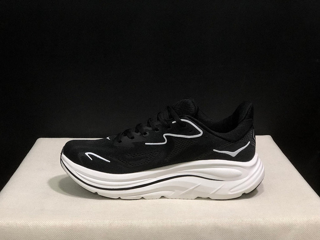 HOKA Clifton 10 Black and White Running Shoes