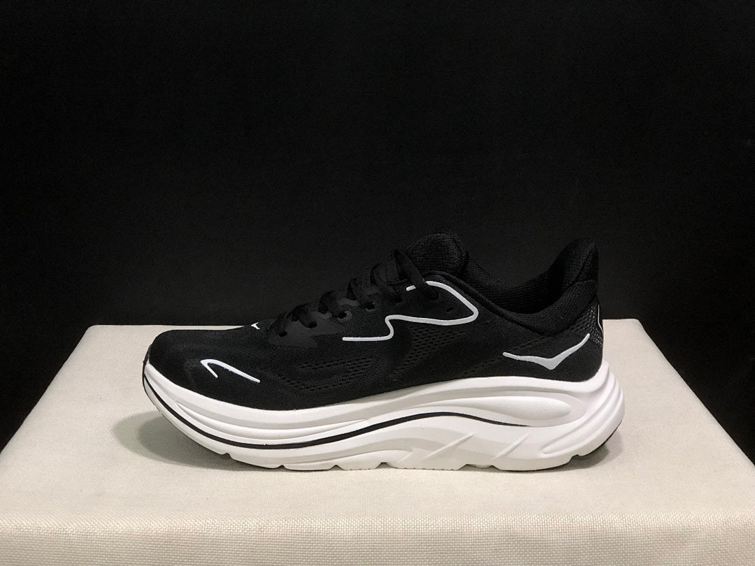 HOKA Clifton 10 Black and White Running Shoes
