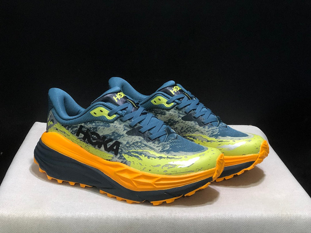 HOKA Stinson 7 Trail Running Shoes Blue Yellow Orange
