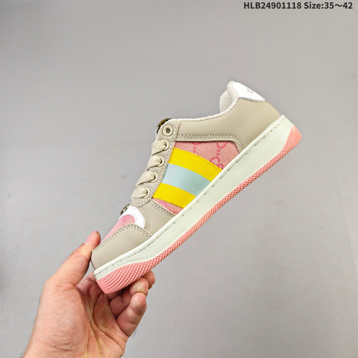Gucci Screener Low-Top Sneakers in Beige, Pink and Multicolor