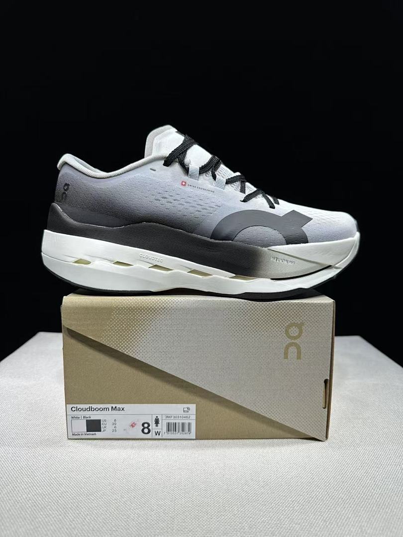 On Cloudboom Max Running Shoes, White and Black
