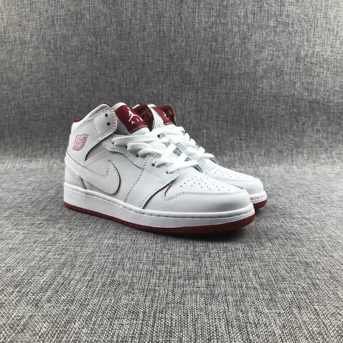 Air Jordan 1 Mid White and Red Sneakers 554725-103