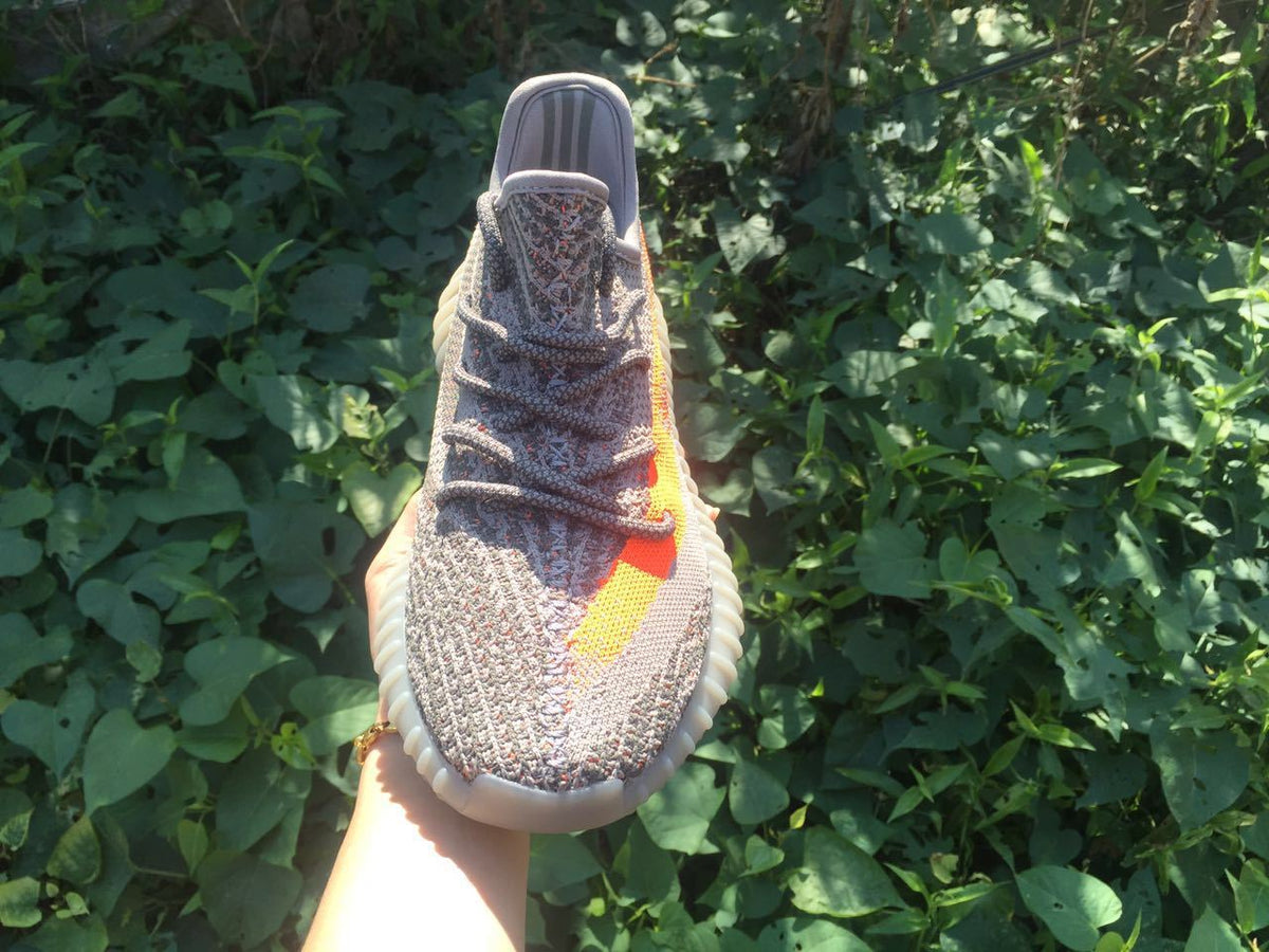 Yeezy 350 V2 Gray and Orange Knit Sneakers