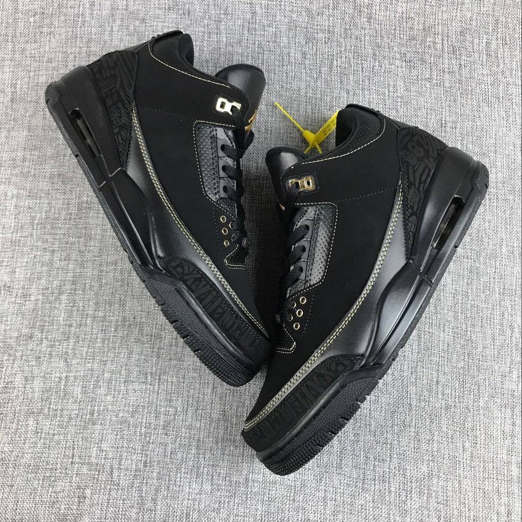 Air Jordan 3 BHM Black and Metallic Gold High-Top Sneakers